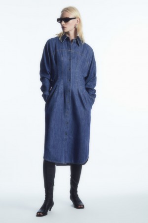 Women's COS Oversized Waisted Denim Dress Blue NZ-04OKASUNP