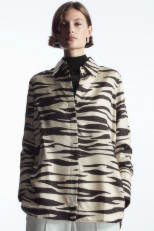 Women's COS Oversized Zebra-Print Silk Shirts White NZ-43BDNLKHX
