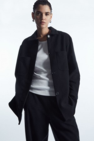 Women's COS Patch-Pocket Wool Overshirt Shirts Navy NZ-62MOHXPSF
