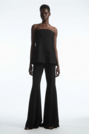 Women's COS Pintucked Flared Pants Black NZ-86JBRDMLQ