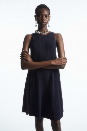 Women's COS Pleated A-Line Mini Dress Navy NZ-72XMZVOPL