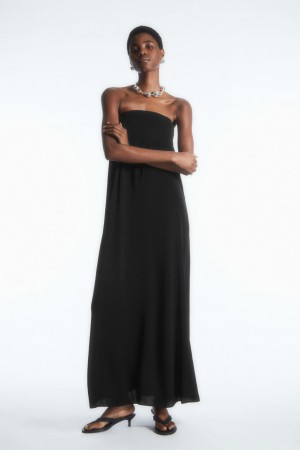 Women's COS Pleated Bandeau Maxi Dress Black NZ-24AQIZUNK