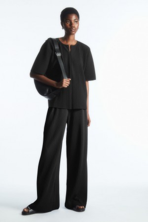Women's COS Pleated Elasticated Pants Black NZ-61GKQWYHZ