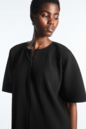 Women's COS Pleated Half-Zip Tops Black NZ-74PHYASNT