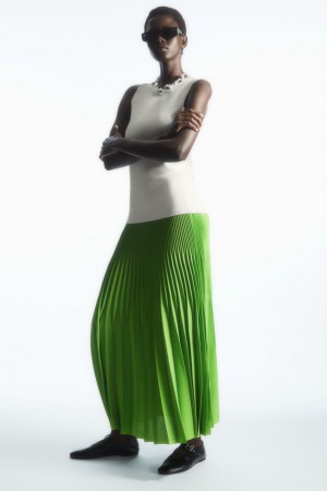 Women's COS Pleated Midi Skirt Light Green NZ-27QCAPMUI