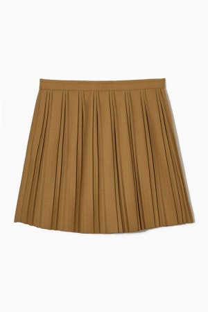 Women's COS Pleated Wool-Blend Mini Skirt Light Brown NZ-34KRSADMT