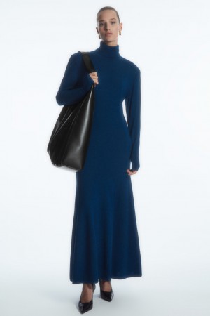 Women's COS Power-Shoulder Merino Wool Maxi Dress Dark Turquoise NZ-37TAMFXKI