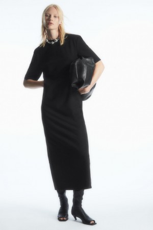 Women's COS Power-Shoulder T-Shirt Dress Black NZ-36DSFMZEB