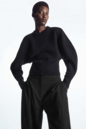 Women's COS Power-Shoulder Waisted Sweaters Navy NZ-85KEHODXQ