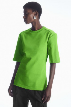 Women's COS Power-Shoulder Waisted T-Shirt Green NZ-48VUYNSPD