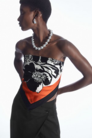 Women's COS Printed Pure Silk Neck Scarf Orange NZ-38XMWYSLT
