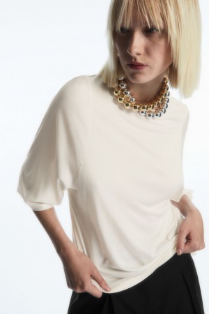 Women's COS Pure Mulberry Silk T-Shirt White NZ-07XBAFGKR