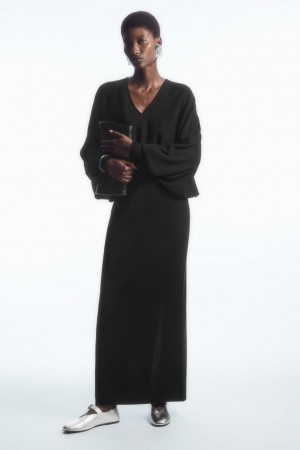 Women's COS Pure Wool Column Maxi Skirt Black NZ-01ULEOQZT