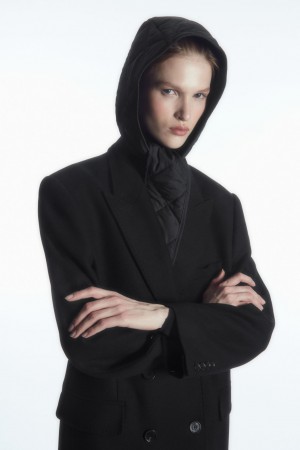 Women's COS Quilted-Front Hood Hats Black NZ-74IMSUZGT