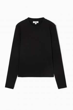Women's COS Regular-Fit Heavyweight Long-Sleeved T-Shirt Black NZ-84EQUIBNA
