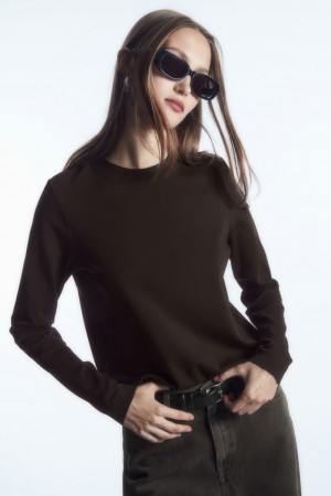 Women's COS Regular-Fit Heavyweight Long-Sleeved T-Shirt Dark Brown NZ-32EIVQSTK