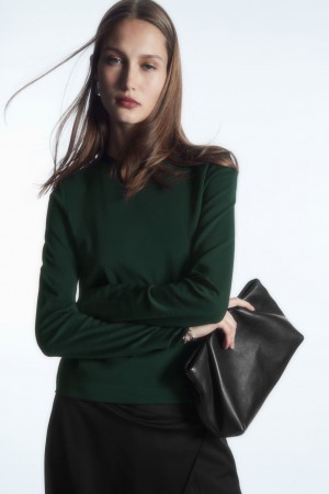 Women's COS Regular-Fit Heavyweight Long-Sleeved T-Shirt Dark Green NZ-17NLUZAGR