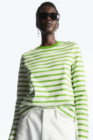 Women's COS Regular-Fit Heavyweight Long-Sleeved T-Shirt Green NZ-58ZKALSQP