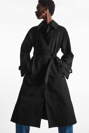 Women's COS Regular-Fit Twill Trench Coats Black NZ-06AIYLQOG