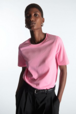 Women's COS Regular Fit T-Shirt Pink NZ-19KPLFUZO