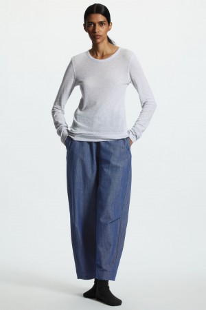 Women's COS Relaxed-Fit Elasticated Canvas Pants Light Blue NZ-40XQCVURJ