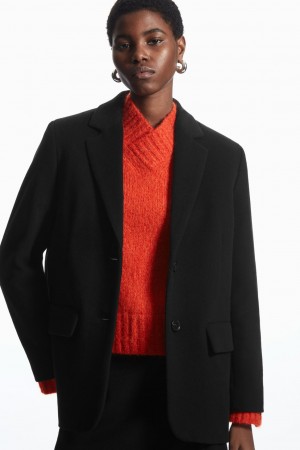 Women's COS Relaxed-Fit Single-Breasted Wool Blazer Black NZ-62RTFPHJU