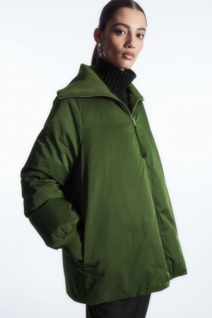 Women's COS Ribbed-Collar Puffer Jackets Dark Green NZ-32FMGAWDX