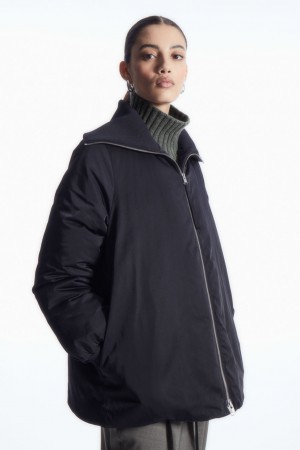 Women's COS Ribbed-Collar Puffer Jackets Navy NZ-21BWFHGMQ
