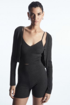Women's COS Ribbed-Knit Merino Wool Cardigan Dark Grey NZ-60GUJSXLT