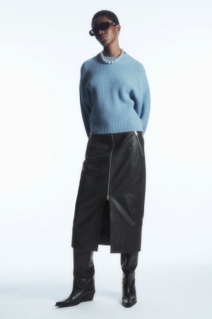 Women's COS Ribbed Cashmere-Blend Sweaters Light Blue NZ-20DQVMFCH