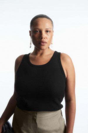 Women's COS Ribbed Tank Top Black NZ-30MYLURXW