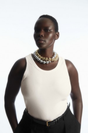 Women's COS Ribbed Tank Top Cream NZ-54CZUNILQ