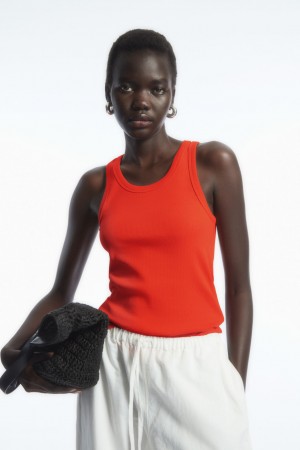 Women's COS Ribbed Tank Top Orange NZ-64JFMXCWB
