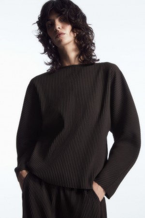 Women's COS Rounded Pleated Tops Dark Brown NZ-08BRMOSKP