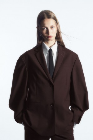 Women's COS Rounded Wool Blazer Dark Brown NZ-84OBCTUVD