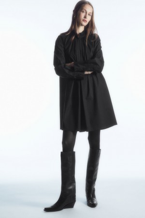 Women's COS Ruffled-Collar Mini Dress Black NZ-48PRXJUNL