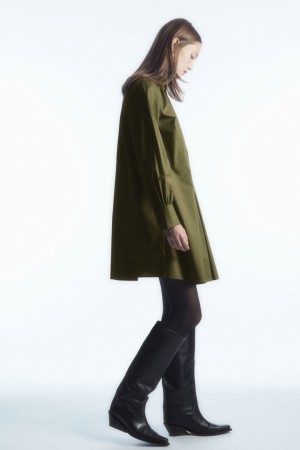Women's COS Ruffled-Collar Mini Dress Khaki NZ-21WEARPHD