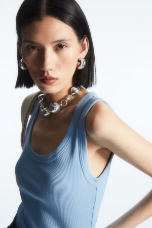 Women's COS Scoop-Neck Ribbed Tank Top Light Blue NZ-10HSNDCJZ