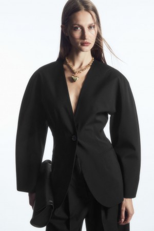 Women's COS Sculpted Collarless Wool Blazer Black NZ-51UTYAPME