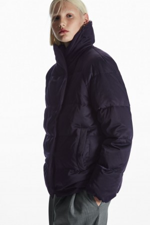 Women's COS Shawl-Collar Puffer Jackets Navy NZ-69PZHKQLG
