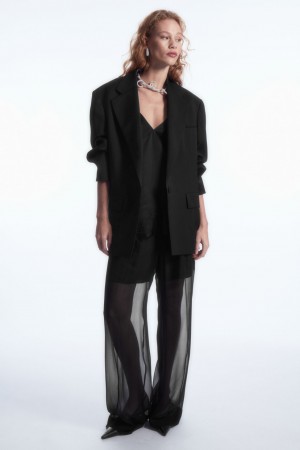 Women's COS Sheer Silk Pants Black NZ-61TQYGUCN