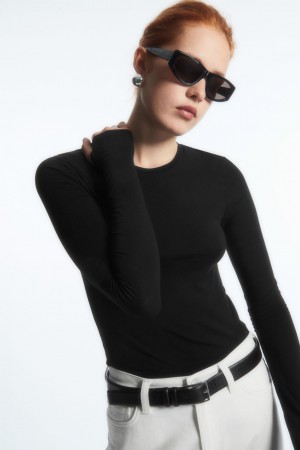 Women's COS Slim-Fit Long-Sleeve Tops Black NZ-07ZNRUJBY