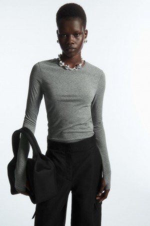 Women's COS Slim-Fit Long-Sleeve Tops Dark Grey NZ-98CKXVNTH