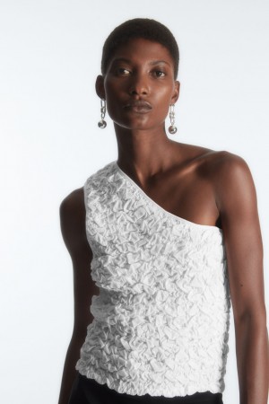 Women's COS Smocked One-Shoulder Tank Top White NZ-72TWEQMDF