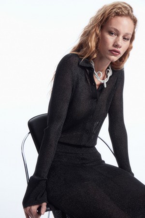 Women's COS Sparkly Ribbed-Knit Shirts Black NZ-61NFUJWRY