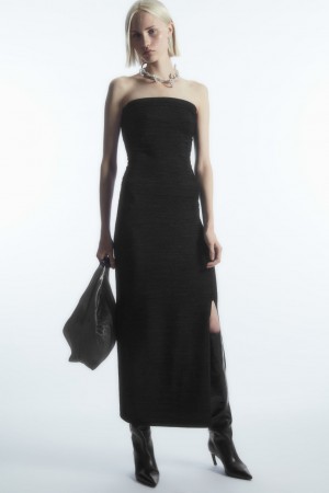 Women's COS Sparkly Textured Bandeau Tops Black NZ-31WYNRSZM