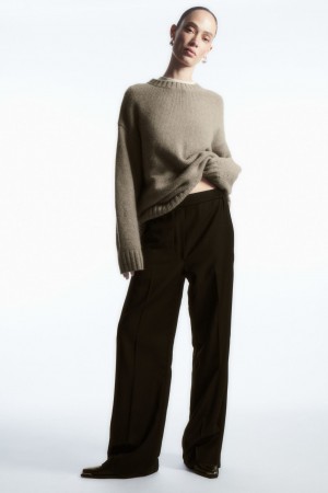 Women's COS Straight-Leg Elasticated Wool Pants Black NZ-38UACIJHD