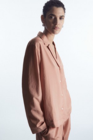Women's COS Striped Silk-Blend Pajama Shirts Pink NZ-37LYBQAXM