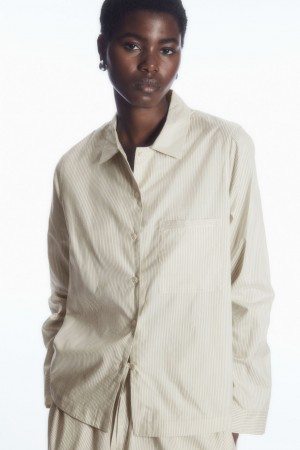 Women's COS Striped Silk Pajama Shirts Beige / Grey NZ-13XEFZUTK