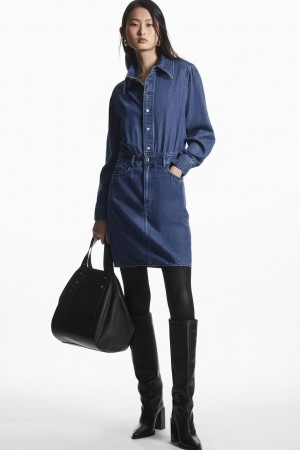 Women's COS Structured Denim Dress Blue NZ-09WIXFOUC
